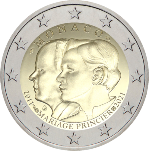 2021 Monaco 10th anniversary wedding of Prince Albert and Charlene 2 euro  PROOF coin! 